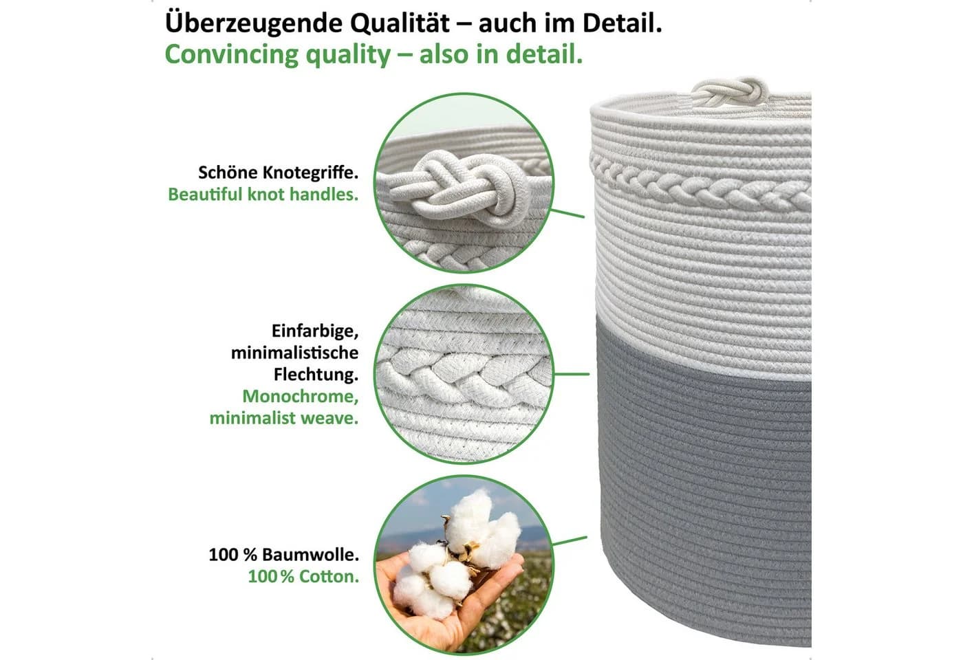 WIESEN.design Wäschekorb KNUT - Faltbar, Baumwolle, Grau/Beige - Bild 5