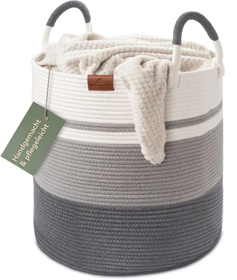 WIESEN.design Wäschekorb EMILIA Grau Geflochten Faltbar 80L - Bild 2
