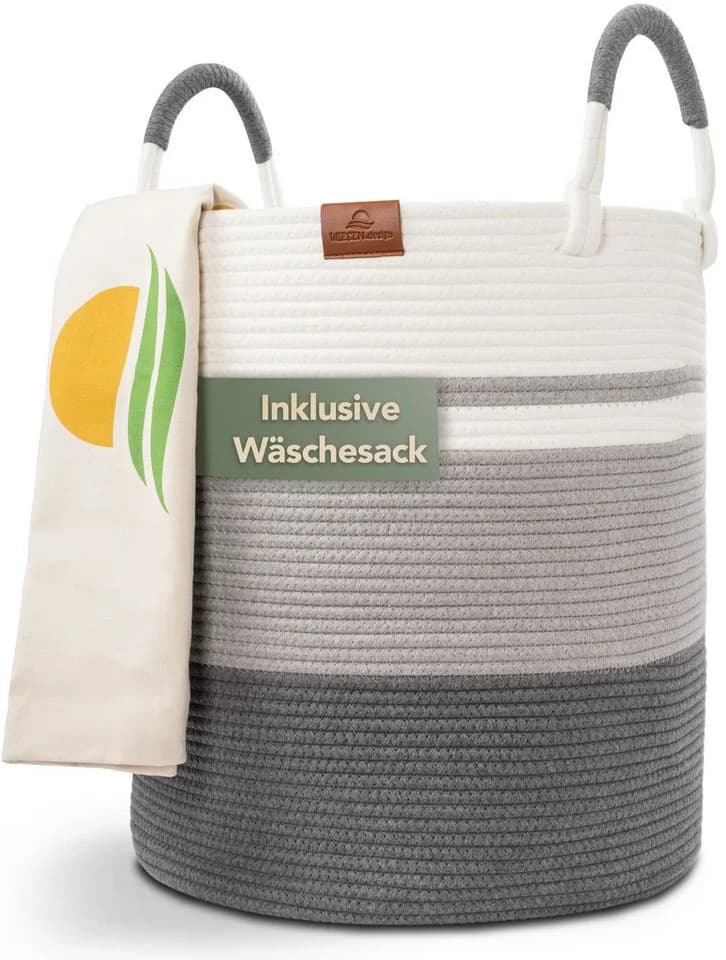 WIESEN.design Wäschekorb EMILIA Grau Geflochten Faltbar - Bild 2