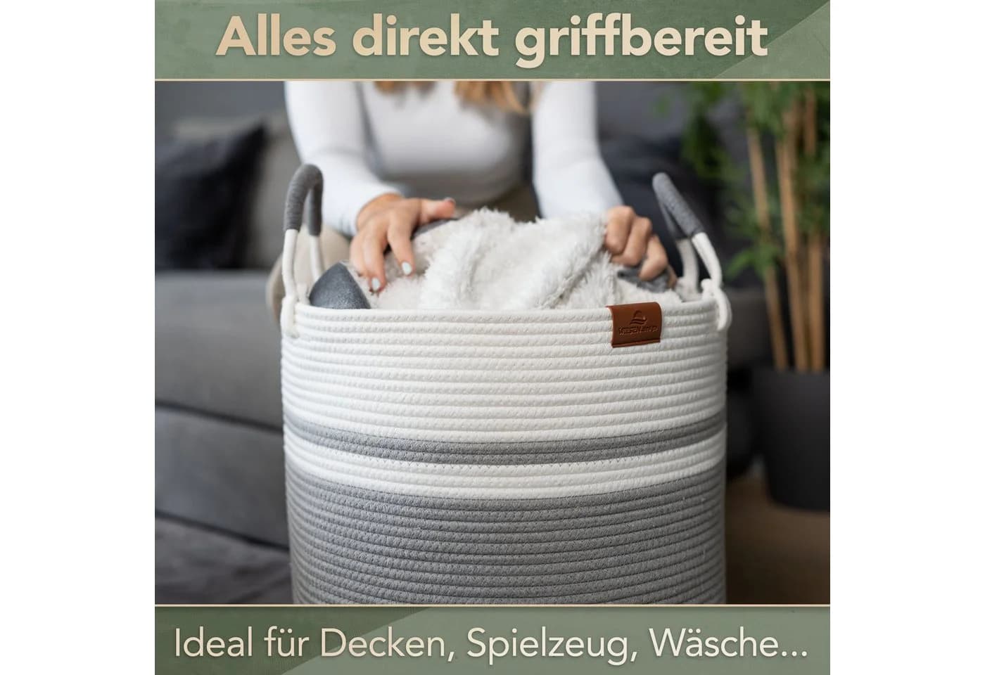 WIESEN.design Wäschekorb EMILIA Grau Geflochten Faltbar - Bild 3