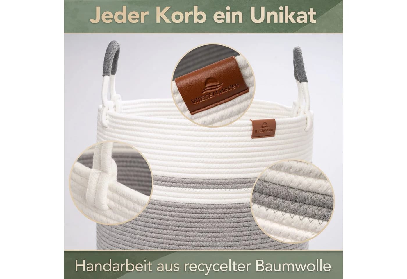 WIESEN.design Wäschekorb EMILIA Grau Geflochten Faltbar - Bild 4