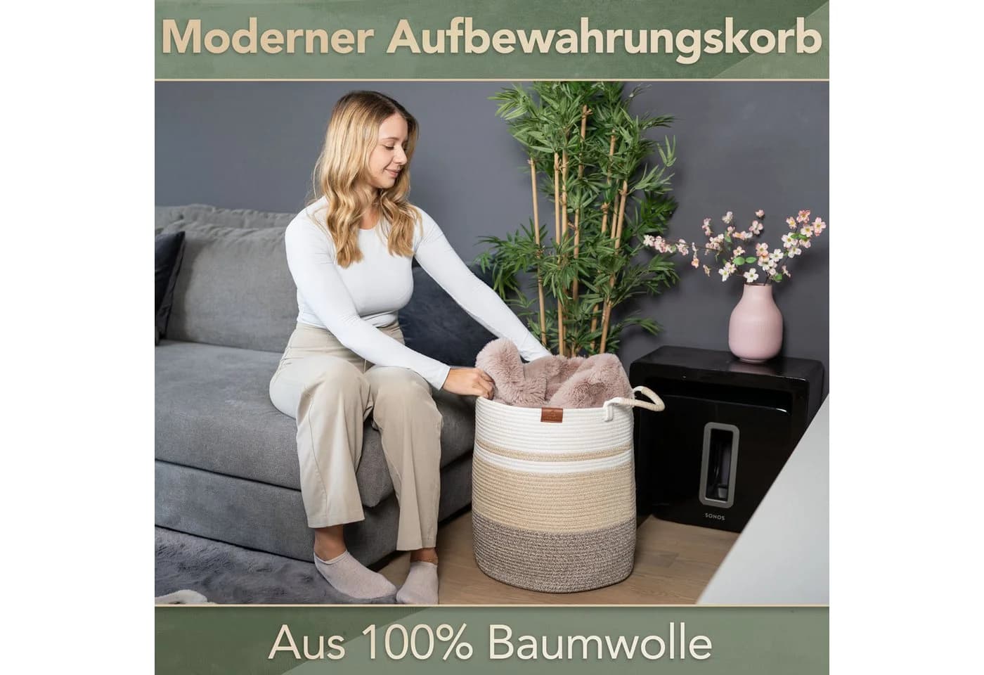 WIESEN.design Wäschekorb EMILIA Beige Geflochten Faltbar
