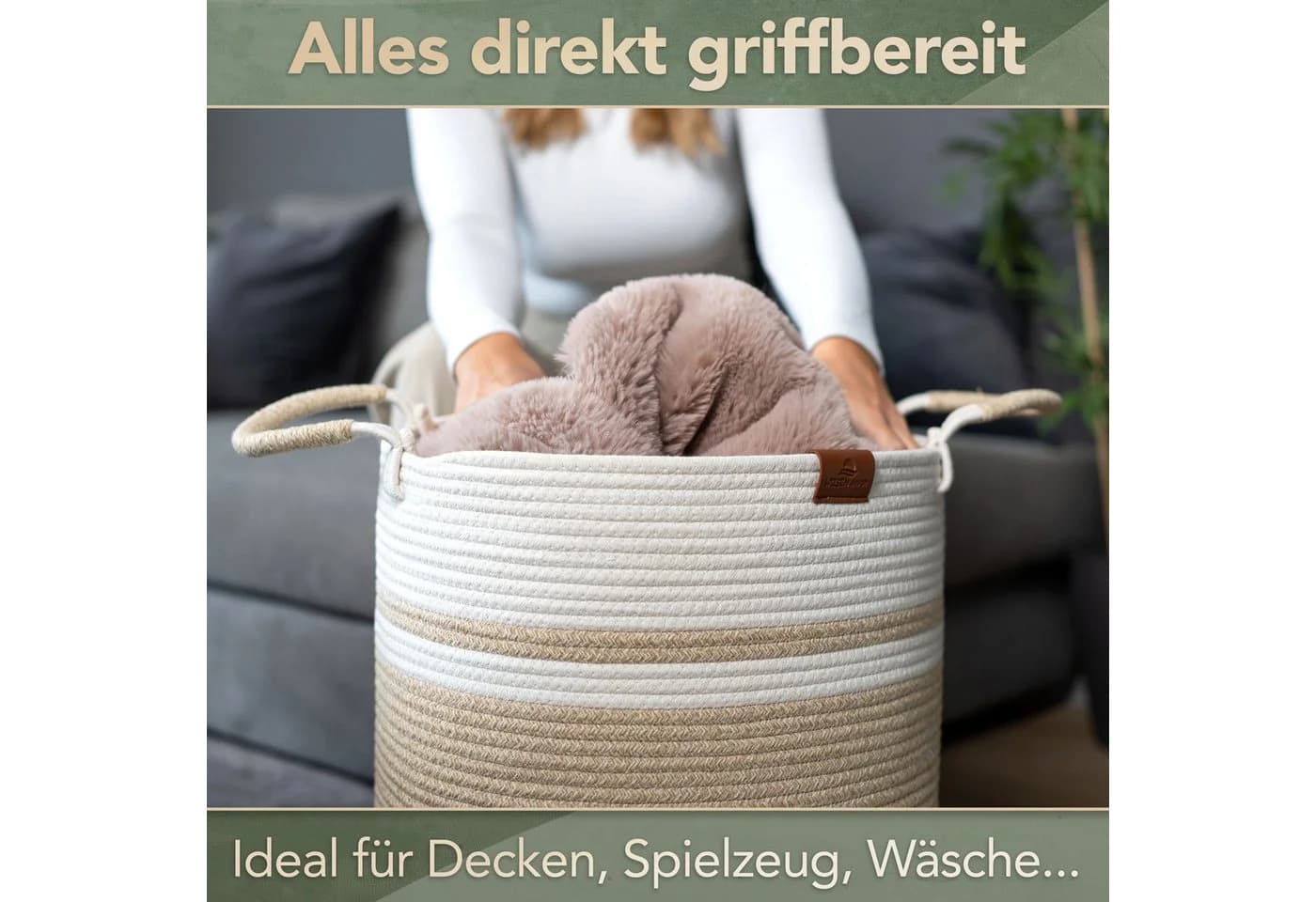 WIESEN.design Wäschekorb EMILIA Beige Geflochten Faltbar - Bild 3