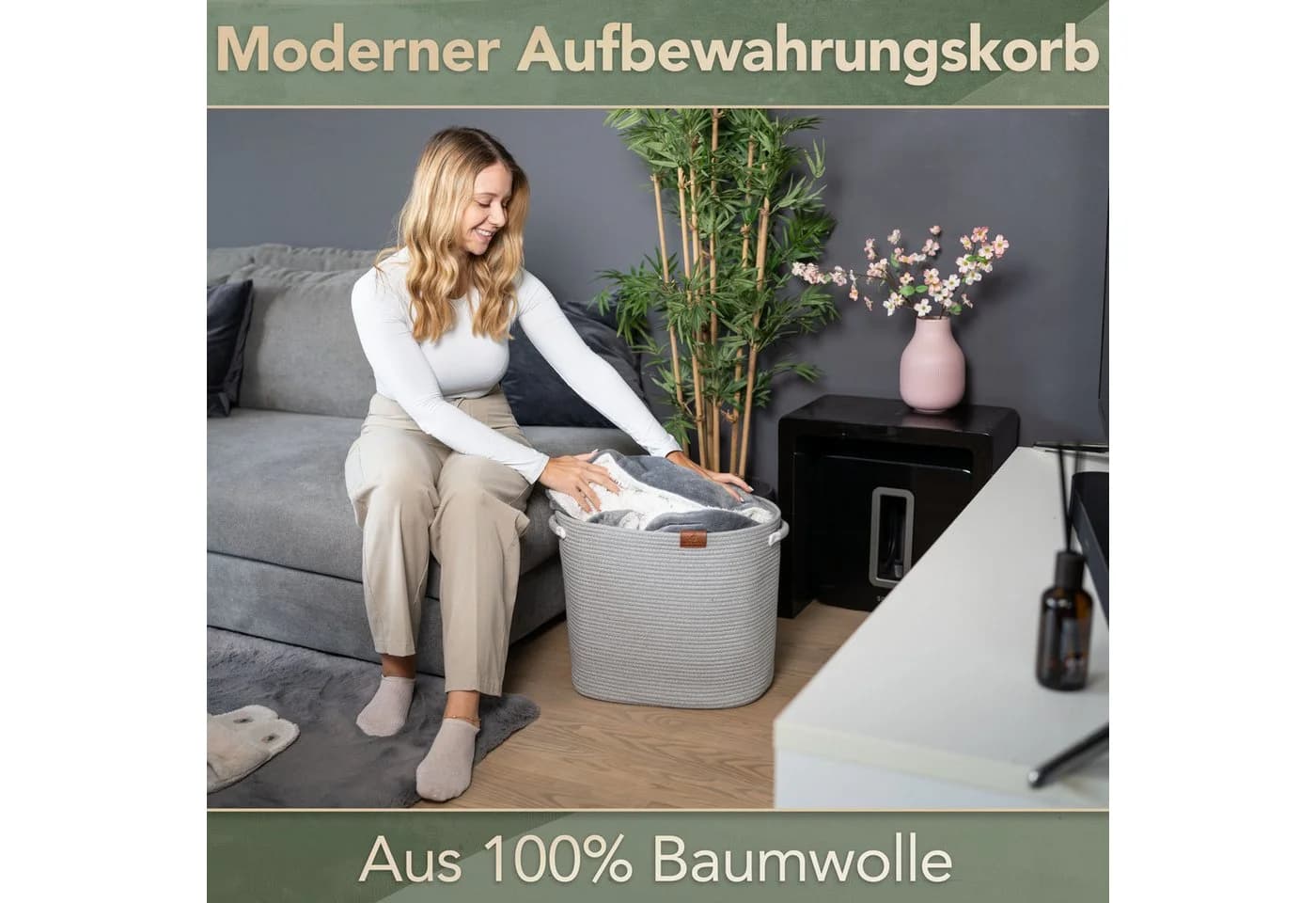 WIESEN.design Aufbewahrungskorb MATTEO Grau Geflochten Faltbar - Bild 3
