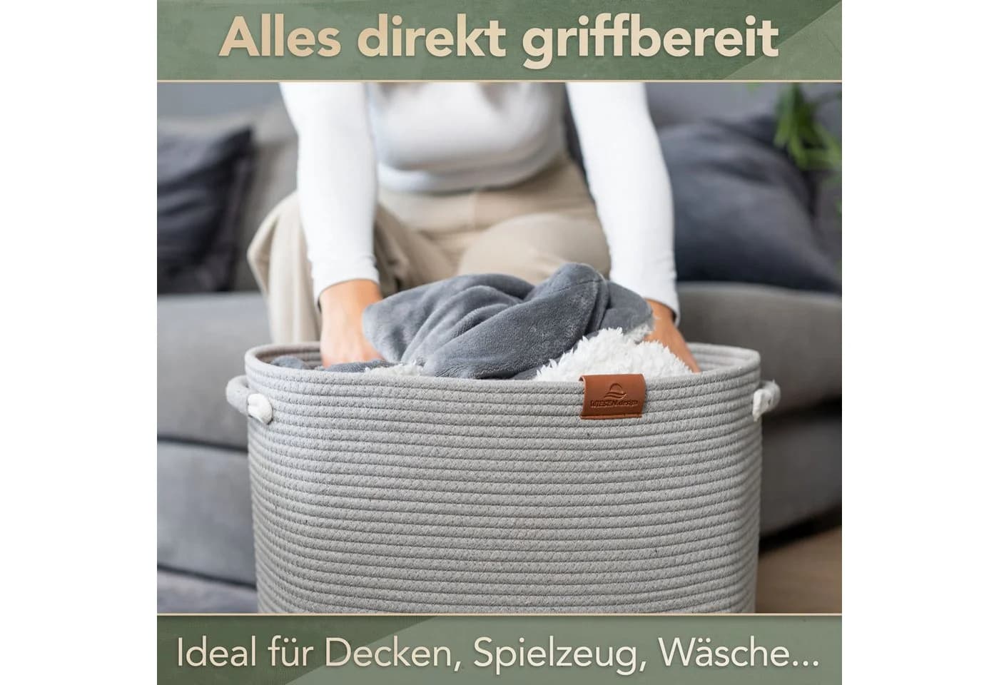WIESEN.design Aufbewahrungskorb MATTEO Grau Geflochten Faltbar - Bild 4