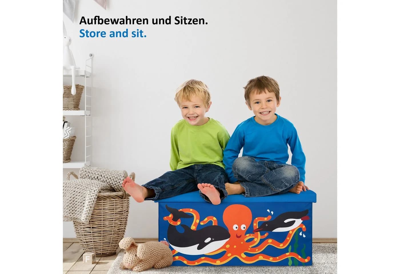 WIESEN.design Spielzeugtruhe 54L Blau Sitzbank mit Stauraum - Bild 5