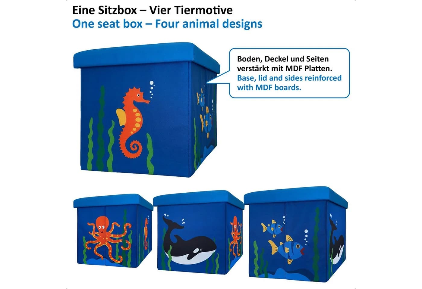 WIESEN.design Spielzeugtruhe 33L Blau Sitzbank mit Stauraum - Bild 3