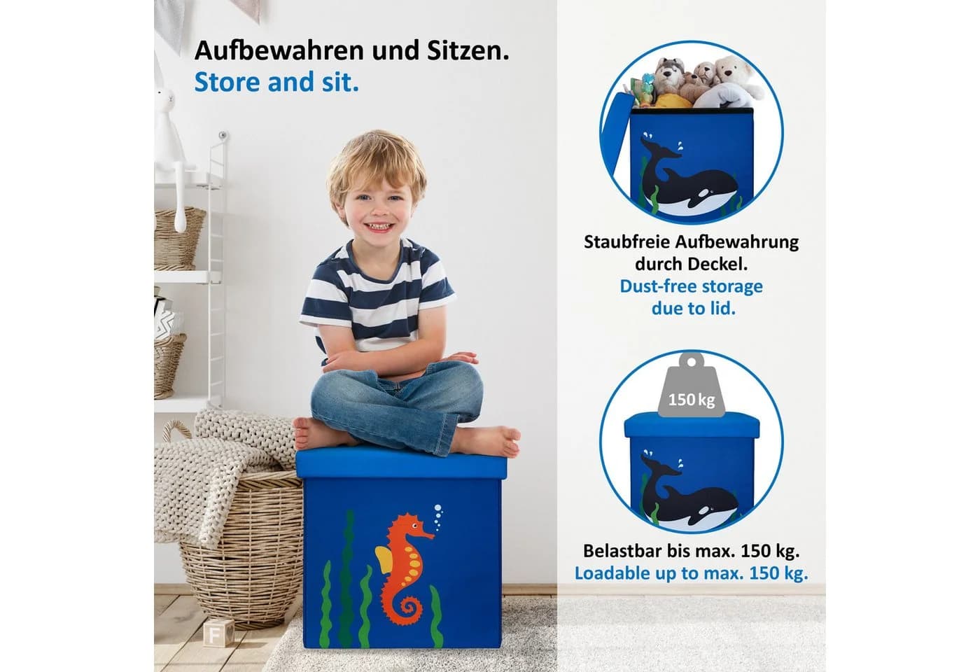 WIESEN.design Spielzeugtruhe 33L Blau Sitzbank mit Stauraum - Bild 4
