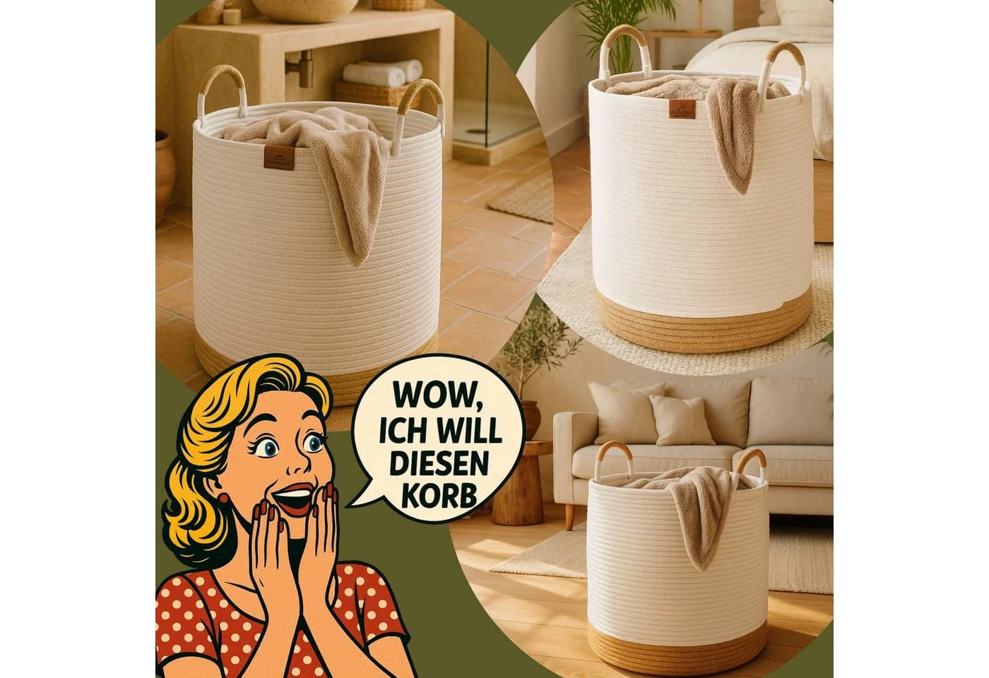 WIESEN.design Wäschekorb 61L Baumwollseil Weiß - Bild 5