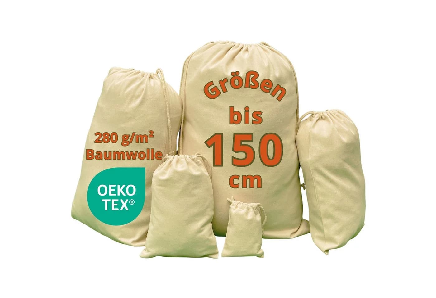 WIESEN.design Wäschesack Baumwollbeutel 280 g/m² OEKO-TEX® zertifiziert - Bild 2