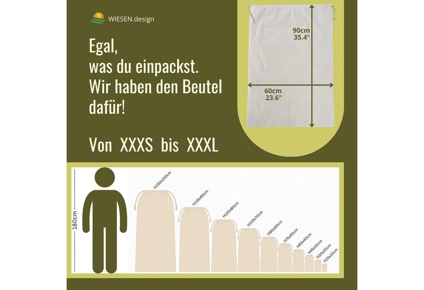 WIESEN.design Wäschesack Baumwollbeutel 280 g/m² OEKO-TEX® zertifiziert - Bild 4