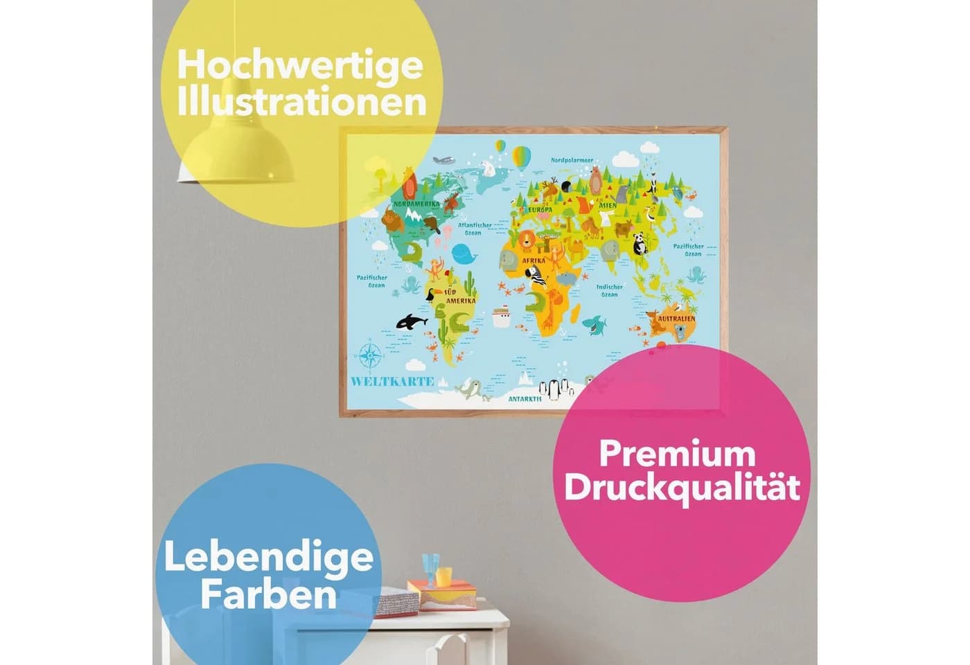 Lineo Poster Weltkarte für Kinder bunt Lernbild - Bild 3
