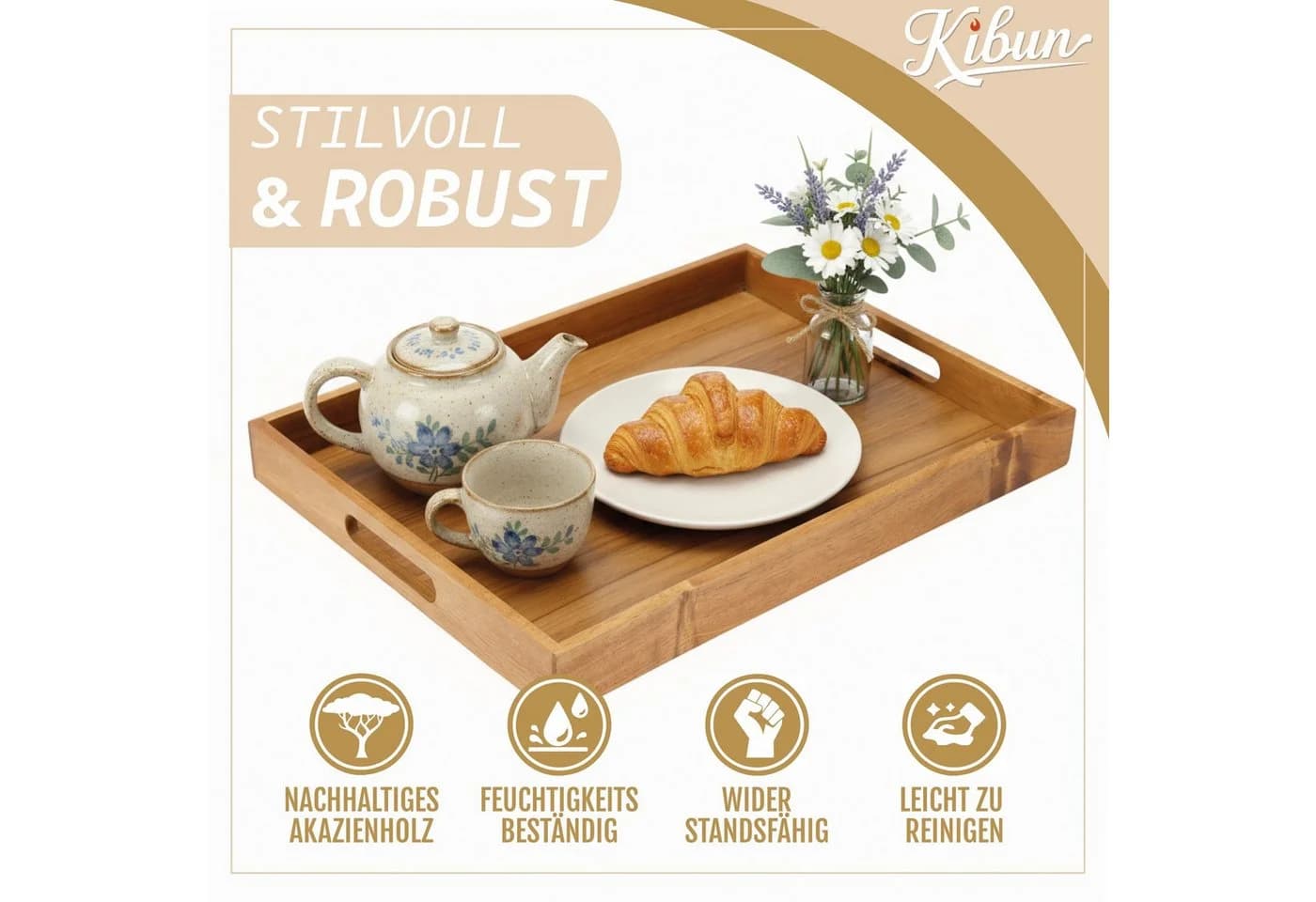 Kibun Serviertablett Akazienholz mit Griffen - Bild 4