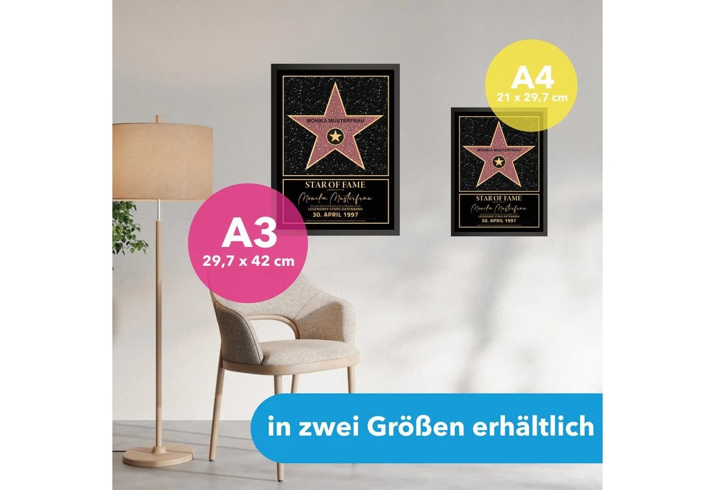 Lineo Personalisiertes Poster Star of Fame Hollywood Stern mit Holzrahmen - Bild 4