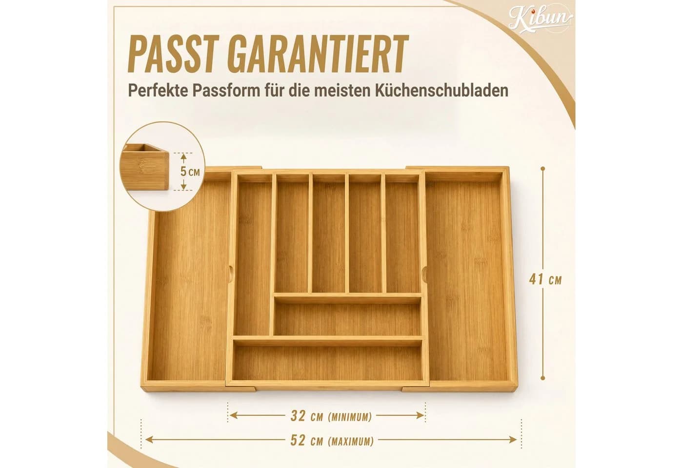 Kibun Ausziehbarer Besteckeinsatz Bambus Schubladen-Organizer