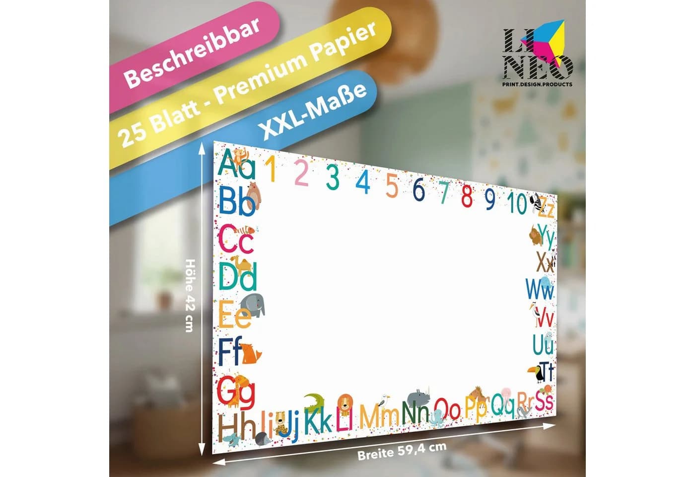 Lineo Schreibtischunterlage Alphabet 60x42 cm Bunt