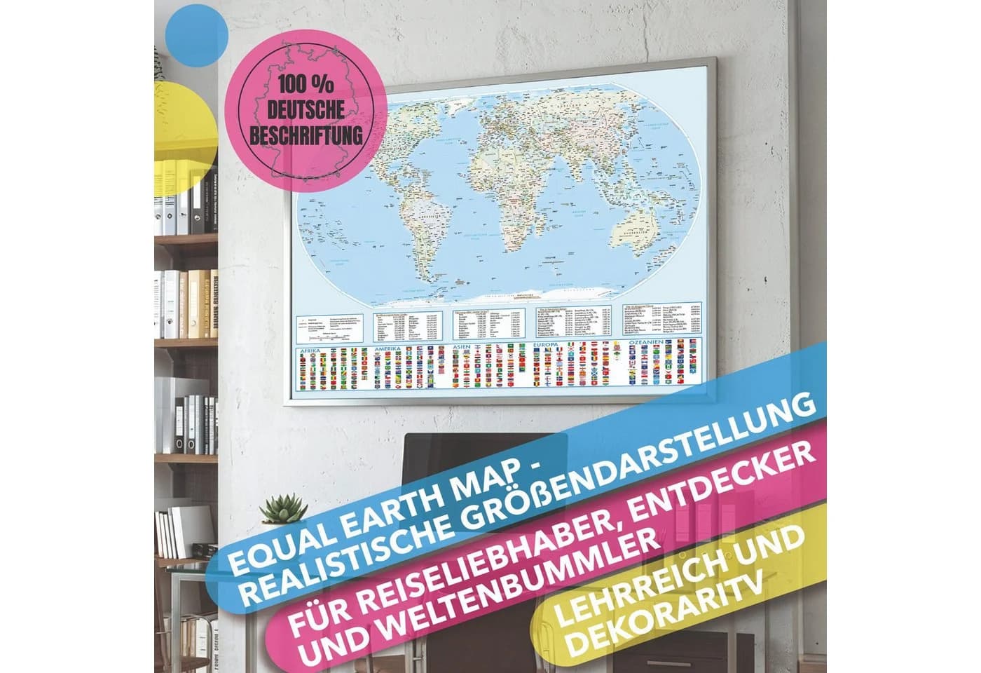 Lineo Poster Weltkarte XXL Equal Earth Bunt - Bild 3