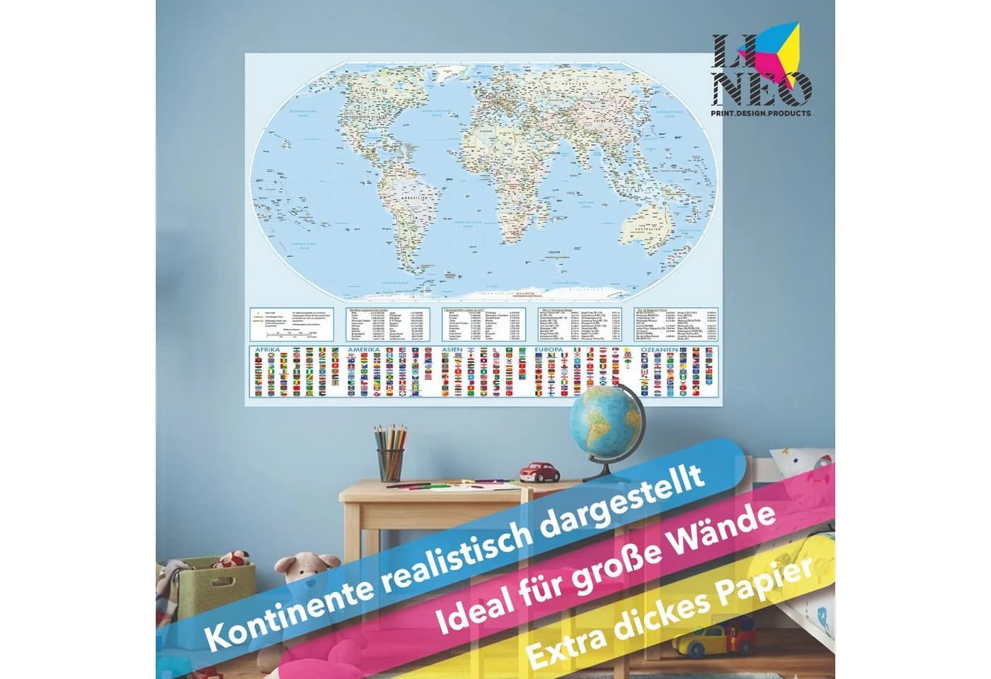 Lineo Poster Weltkarte XXL Equal Earth Bunt - Bild 4
