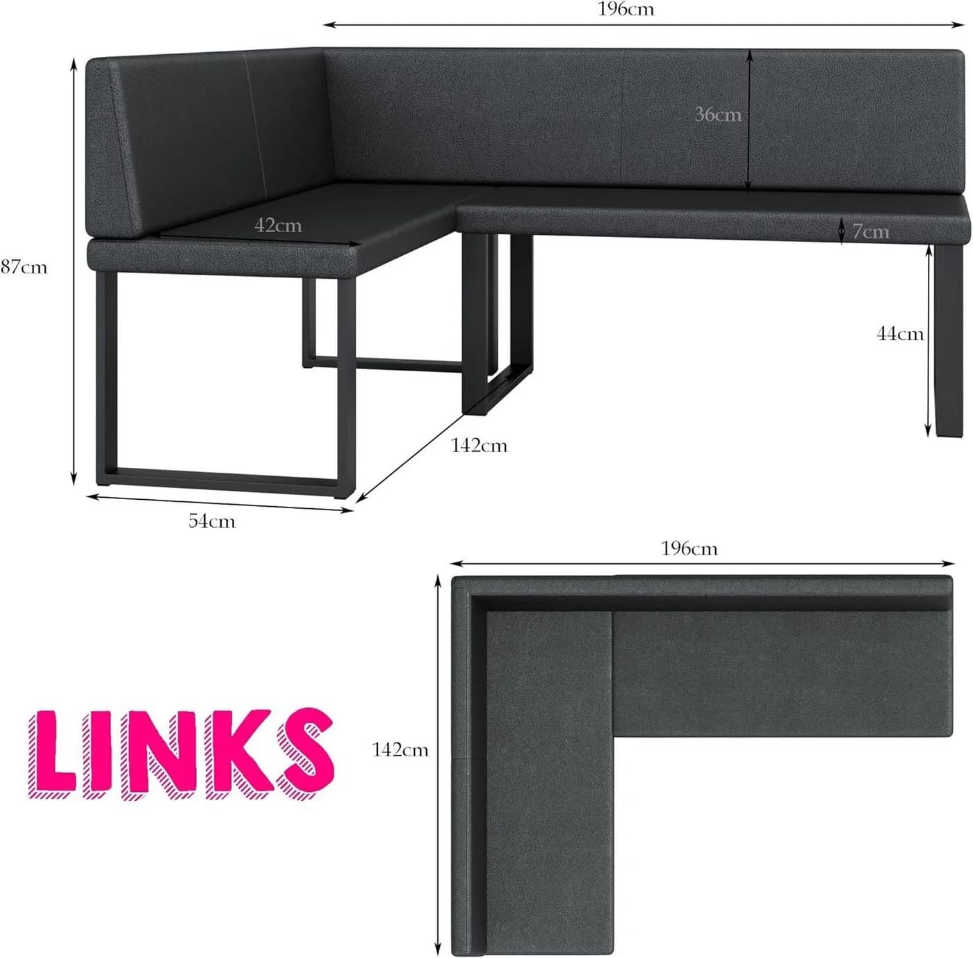 AN FURNITURE STORE Eckbank ALINA Metall Braun Kunstleder