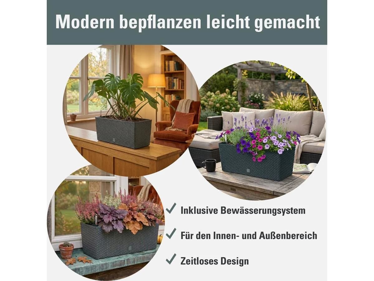 Prosperplast Blumenkasten Rato Case 4er-Set Anthrazit Rattanoptik