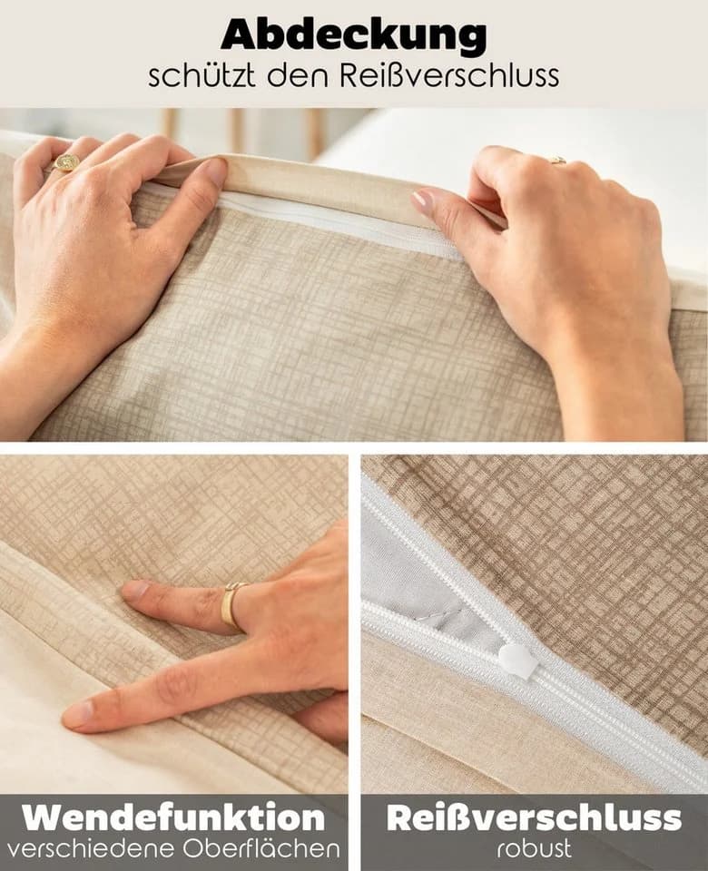 dibea Wendebettwäsche Edel-Renforcé Beige 155x220 cm & 80x80 cm 100% Baumwolle - Bild 3