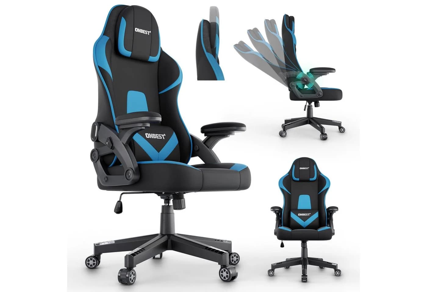 Onbest Gaming-Stuhl Ergonomisch Blau mit Lordosenkissen - Bild 2