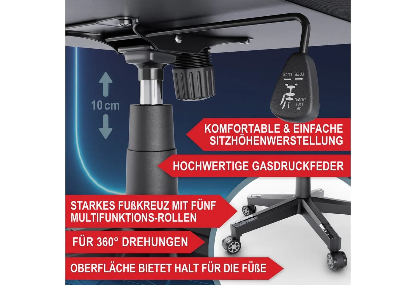 Onbest Gaming-Stuhl Ergonomisch Blau mit Lordosenkissen - Bild 4
