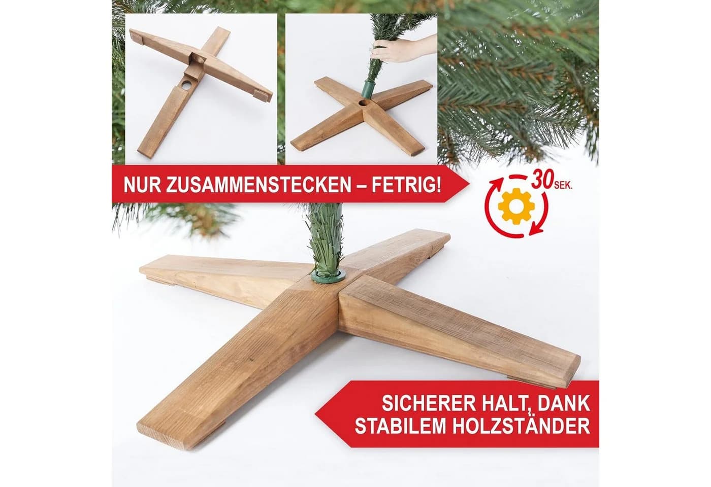 Onbest Künstlicher Weihnachtsbaum Classic Massivholz Ständer Grün