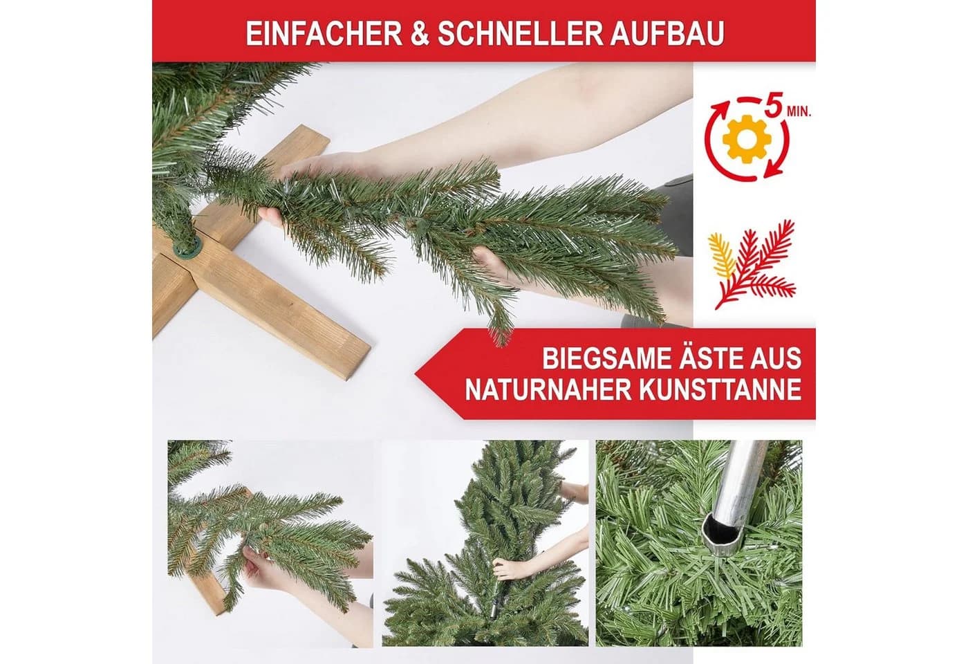 Onbest Künstlicher Weihnachtsbaum Classic Massivholz Ständer Grün - Bild 3