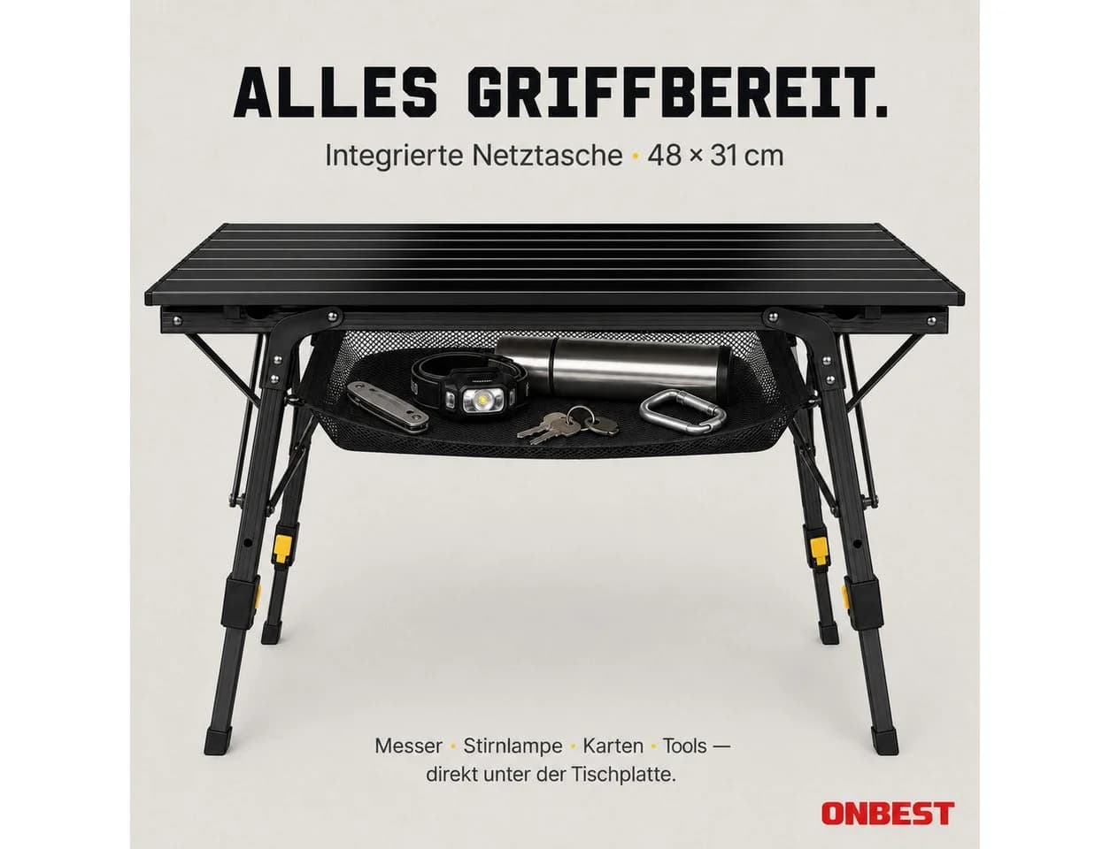 Onbest Klapptisch Norderney mit Wäscheleine 20x Wäscheklammern, höhenverstellbar, 100 x 70 cm - Bild 3