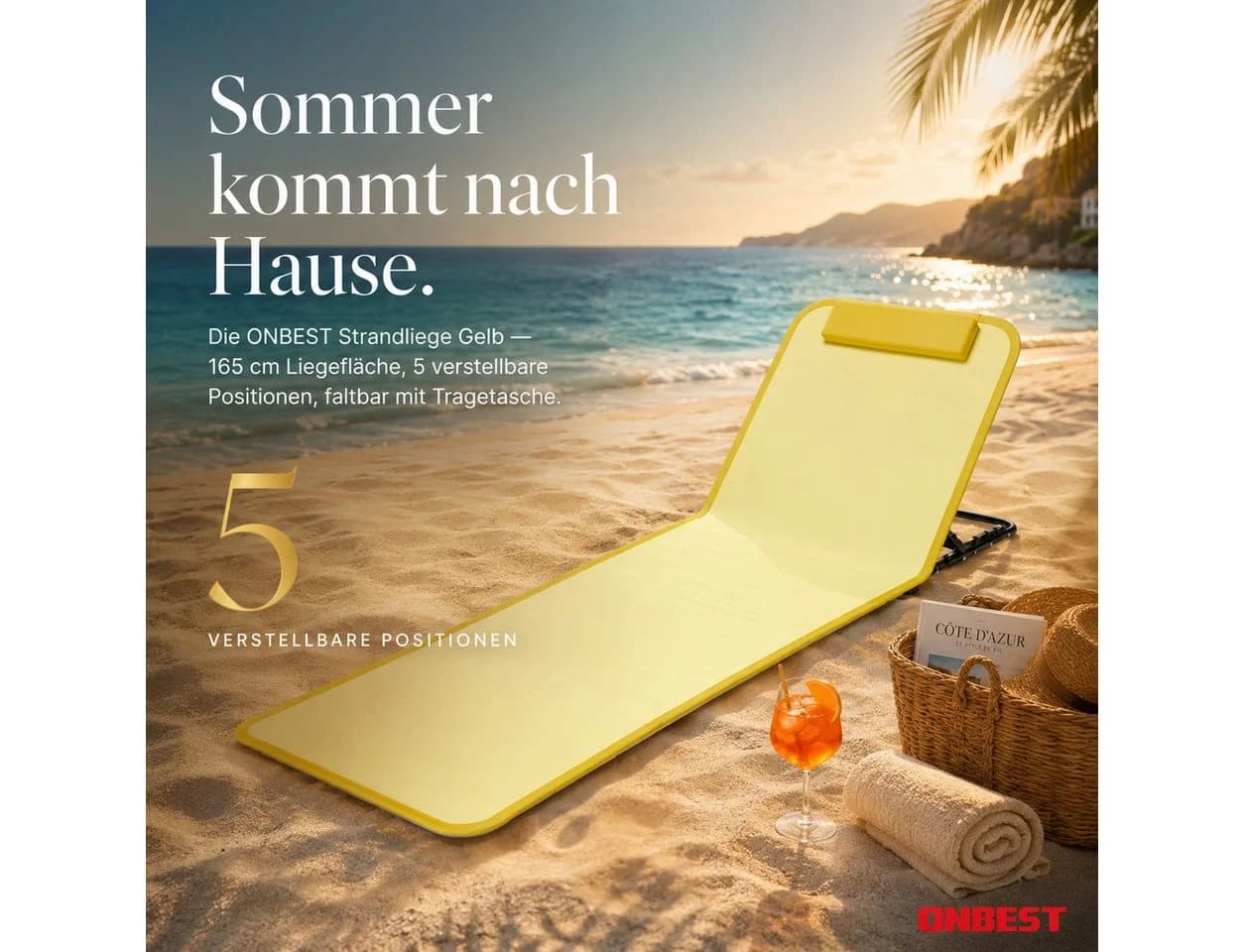 ONBEST Campingliege Klappbar mit Nackenkissen & Tragetasche