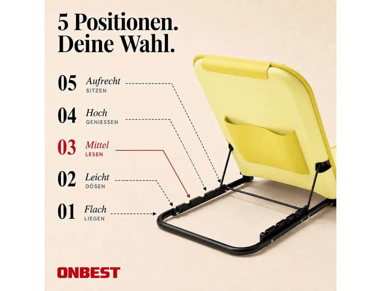 ONBEST Campingliege Klappbar mit Nackenkissen & Tragetasche - Bild 3