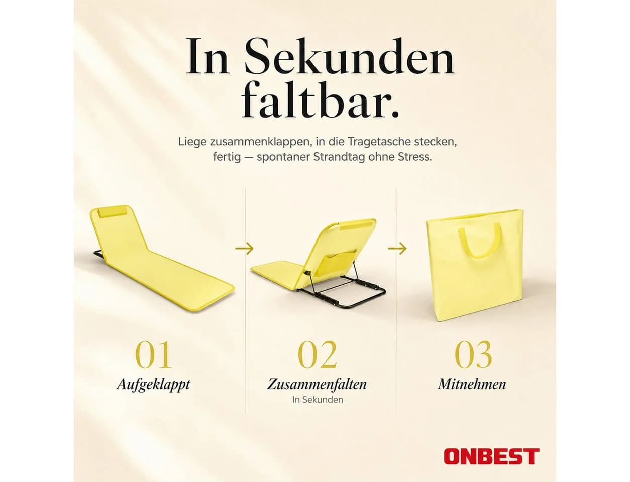 ONBEST Campingliege Klappbar mit Nackenkissen & Tragetasche - Bild 4