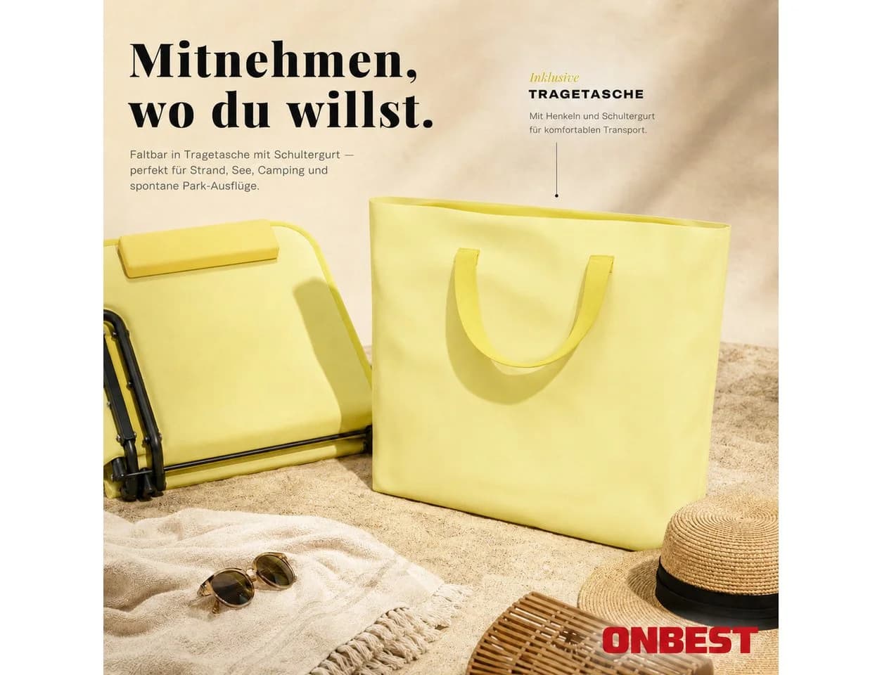 ONBEST Campingliege Klappbar mit Nackenkissen & Tragetasche - Bild 5