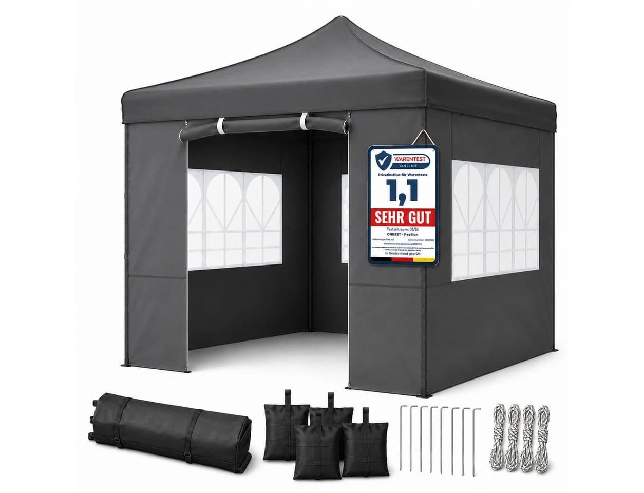 Onbest Pavillon Partyzelt 3x3m Pop-Up Grau Blau Weiß - Bild 2