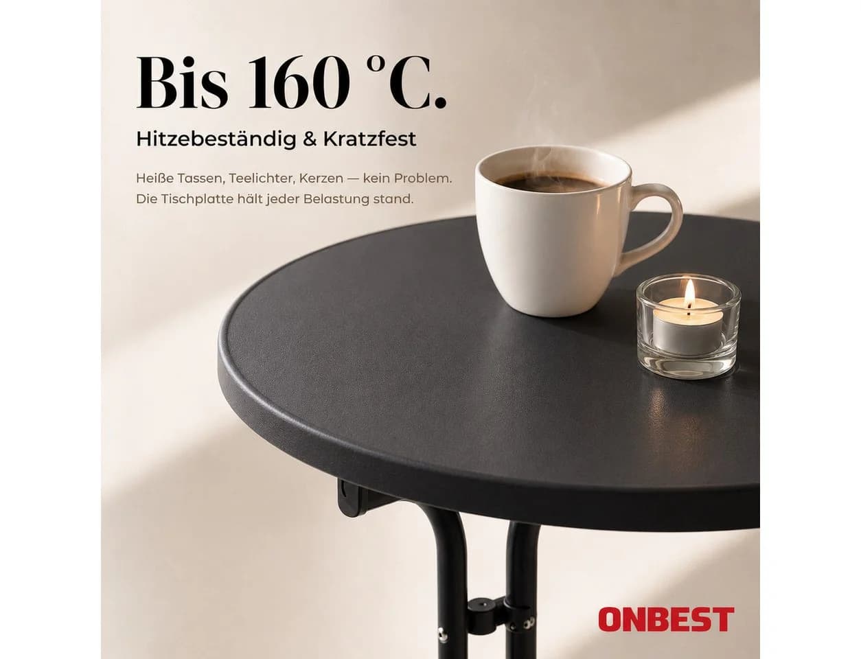 Onbest Stehtisch Klappbar Schwarz mit Tischhusse - Bild 4
