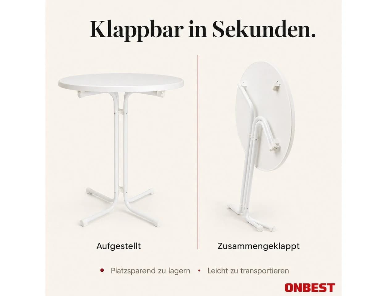 Onbest Stehtisch Klappbar Weiß Inklusive Tischhusse - Bild 5