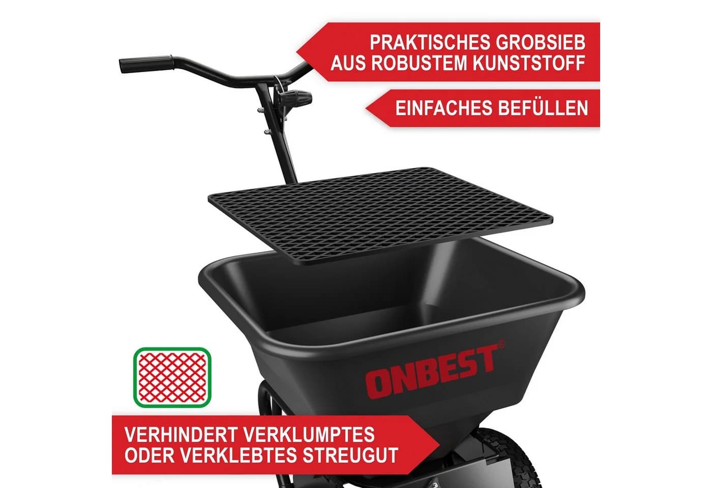 Onbest Streuwagen 45L mit Grobsieb, Regenabdeckung & luftbereiften Reifen - Bild 4