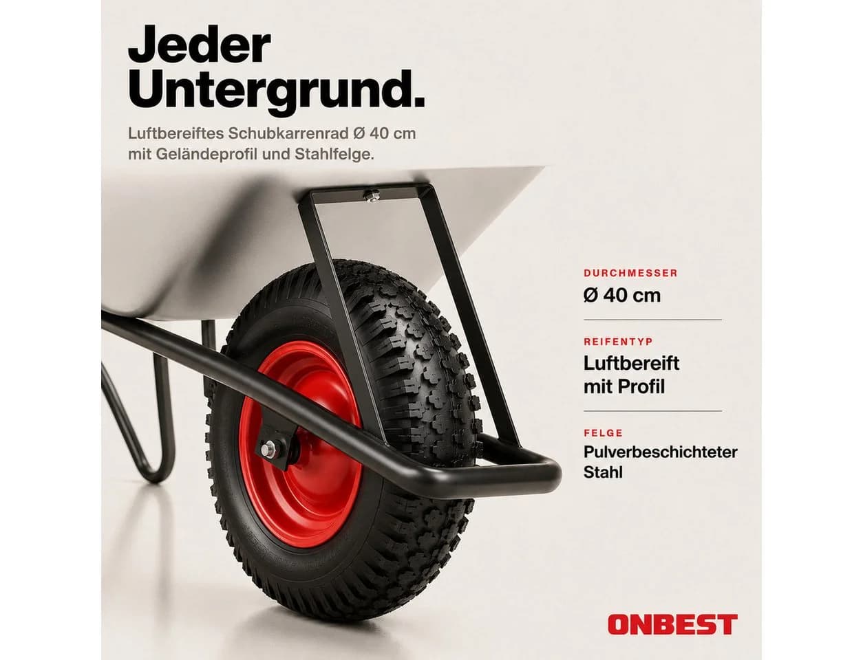 Onbest Schubkarre 250 kg Tragkraft verzinkt mit Gartensack - Bild 4