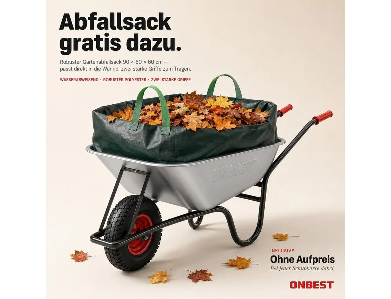 Onbest Schubkarre 250 kg Tragkraft verzinkt mit Gartensack - Bild 5