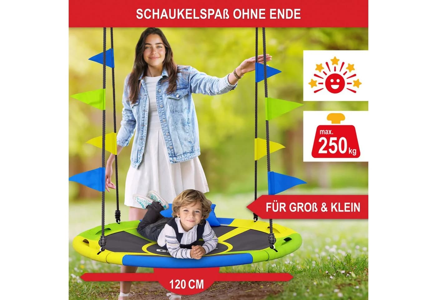 Onbest Nestschaukel Bunt mit Kissen 250 kg Tragkraft - Bild 3