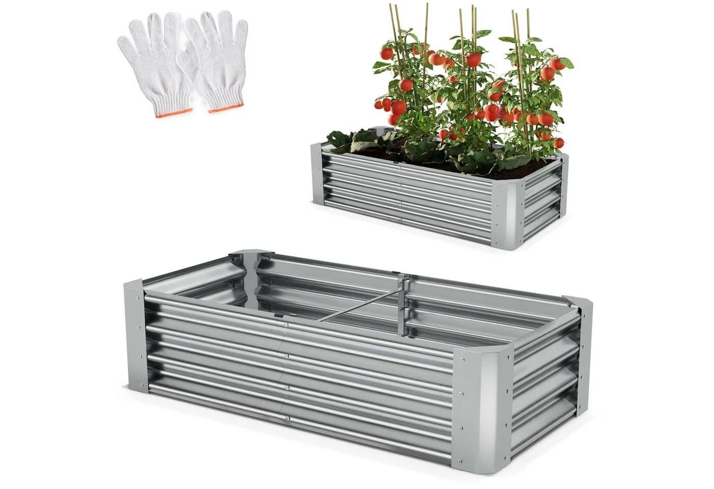 Onbest Hochbeet Metall verzinkt 0,4mm Stahl inkl. Werkzeug Handschuhe - Bild 2