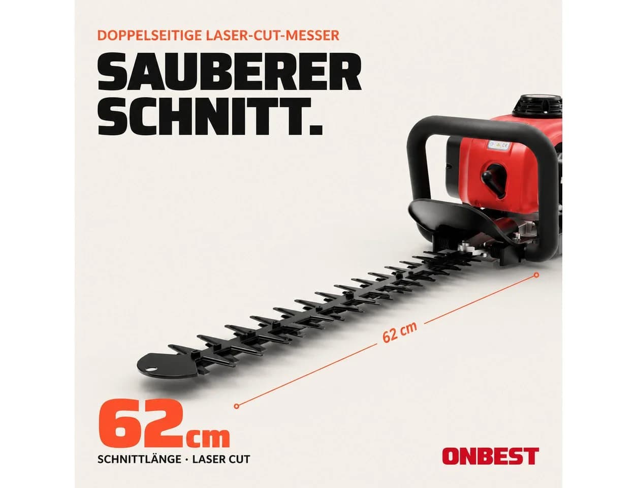 Onbest Benzin-Heckenschere HT6275 68 cm Schwertlänge 0,75 kW 1 PS 26 mm Schnittkapazität 5,5 kg - Bild 4