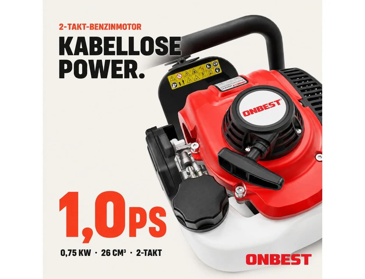 Onbest Benzin-Heckenschere HT6275 68 cm Schwertlänge 0,75 kW 1 PS 26 mm Schnittkapazität 5,5 kg - Bild 5