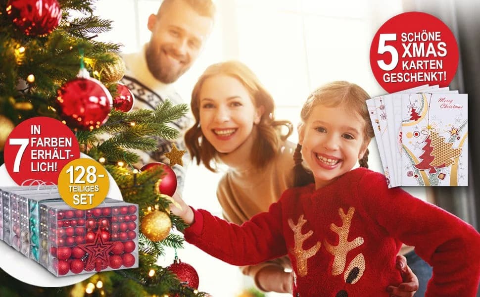 Onbest Weihnachtskugel-Set 128-tlg. Gold 3 Größen