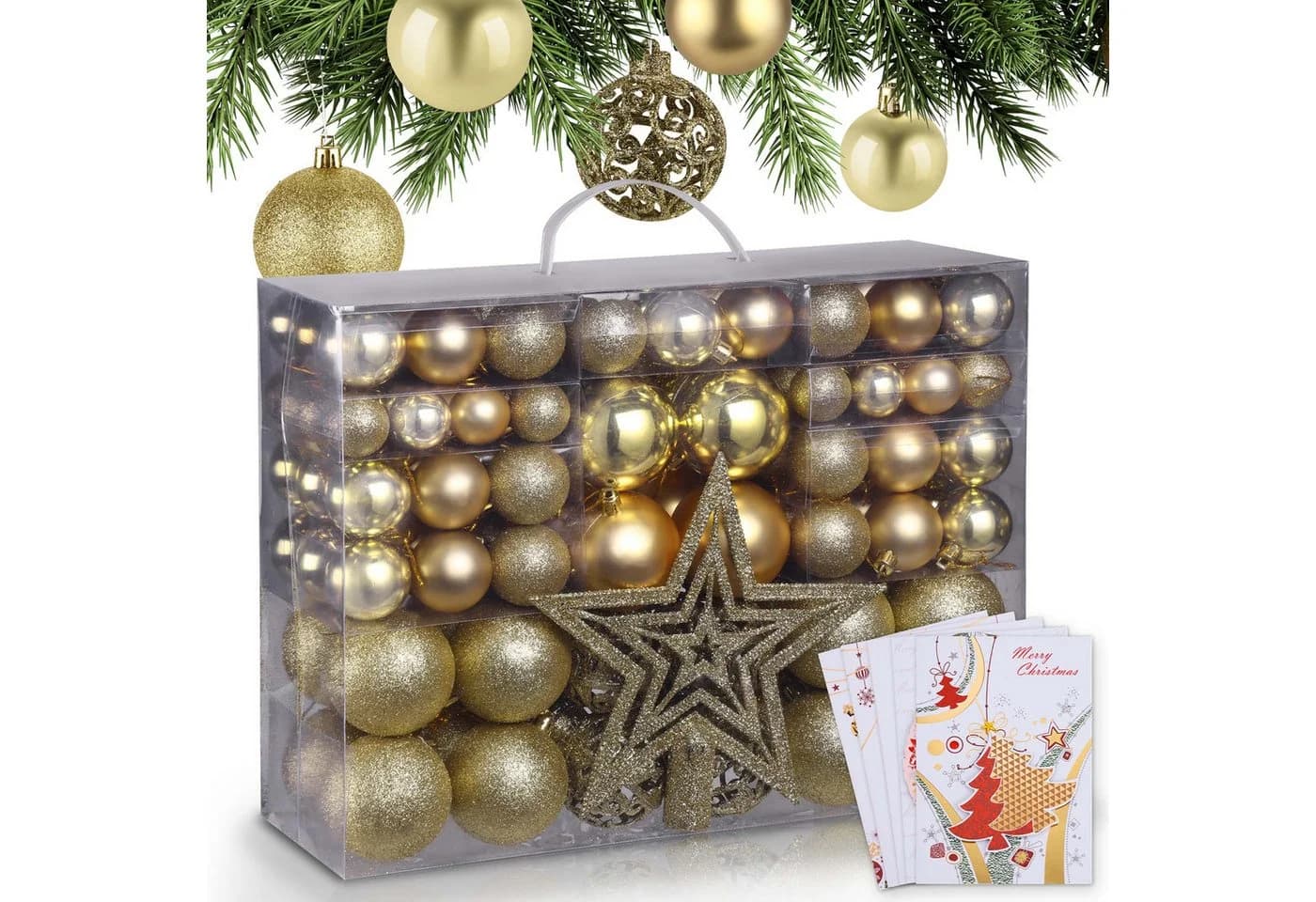 Onbest Weihnachtskugel-Set 128-tlg. Gold 3 Größen - Bild 2