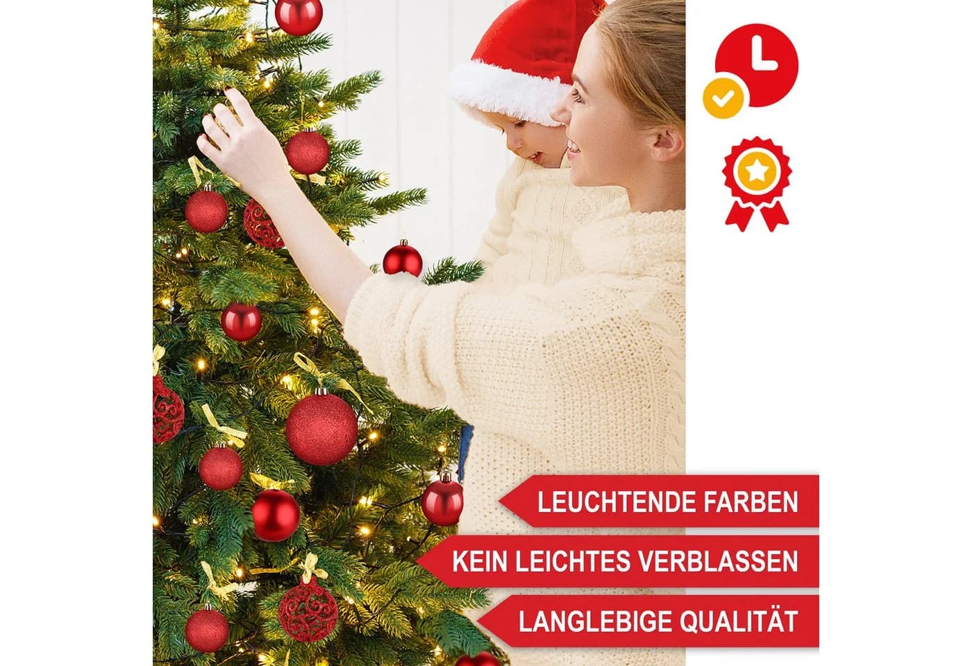 Onbest Weihnachtskugel-Set 128-tlg. Rot Kunststoff mit Aufbewahrungsbox - Bild 5
