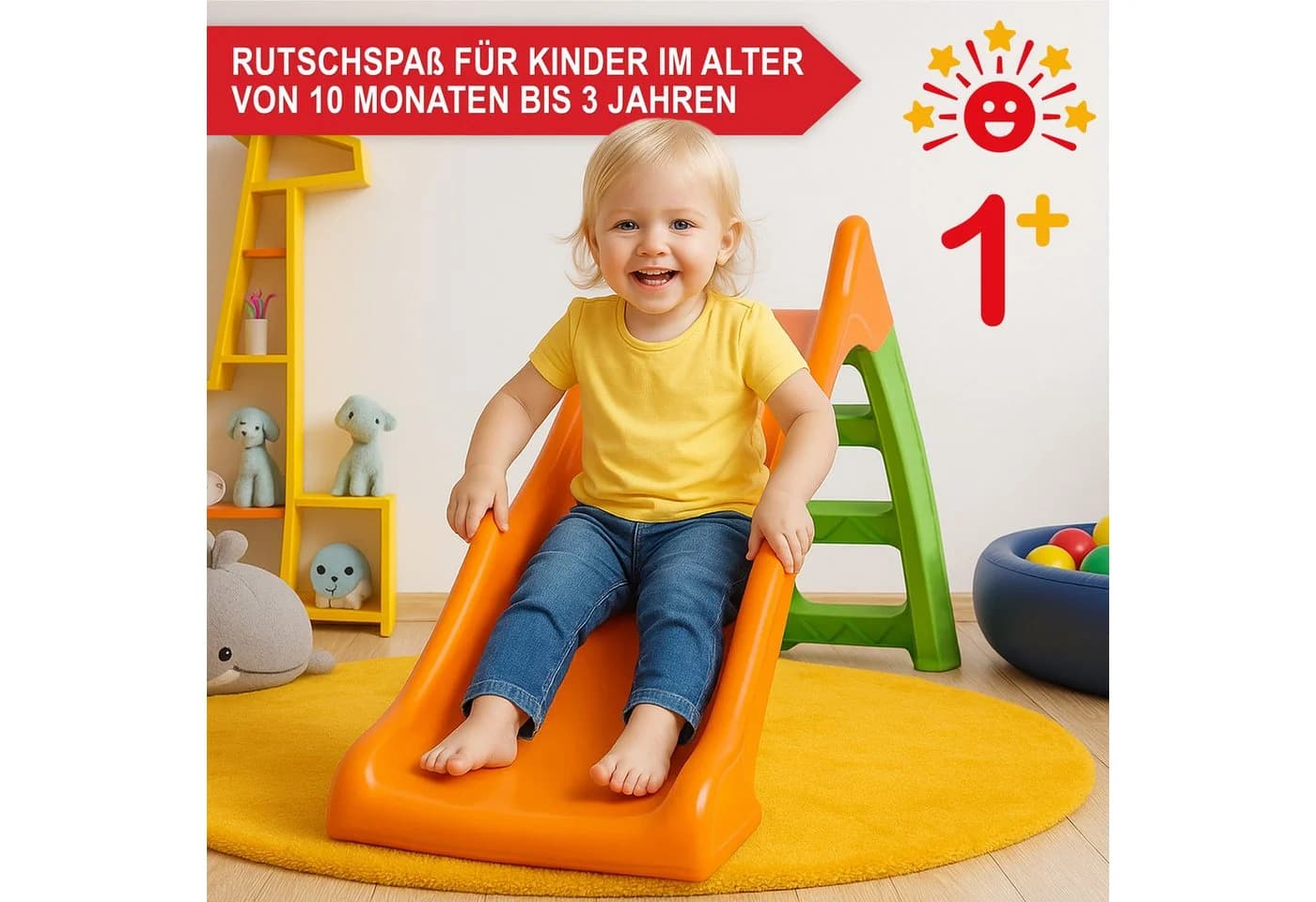 Onbest Kinderrutsche Orange mit Wasseranschluss Outdoor Indoor Made in EU bis 50 kg
