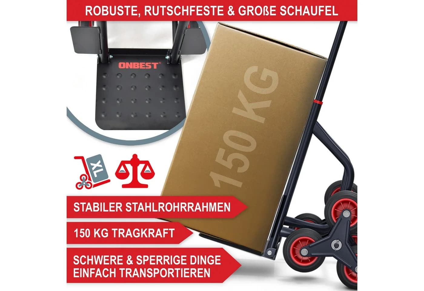 ONBEST Treppensackkarre 150 kg Premium Vollgummi - Bild 3
