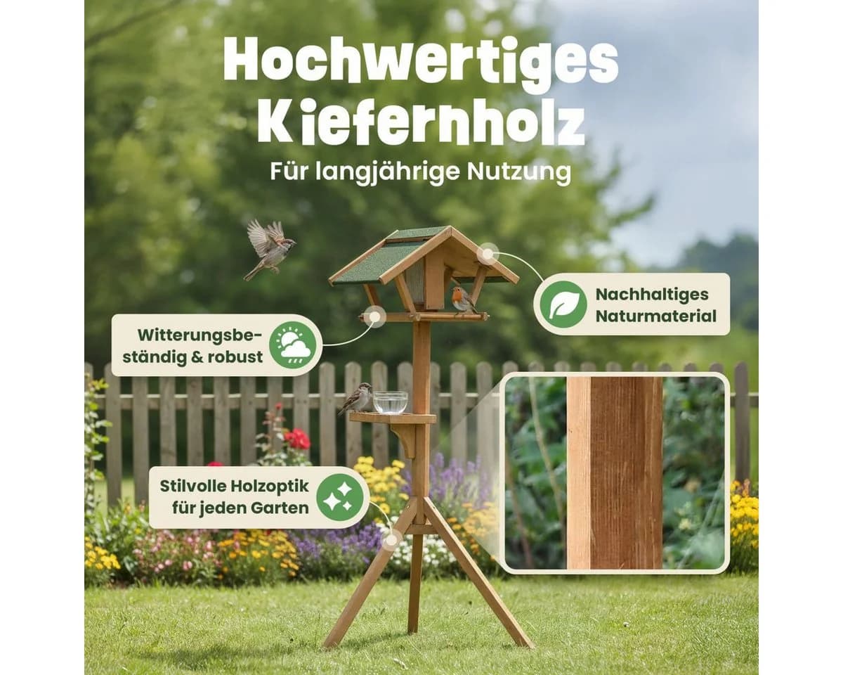Zooprinz Vogelhaus mit Ständer und Futtersilo aus massivem Kiefernholz